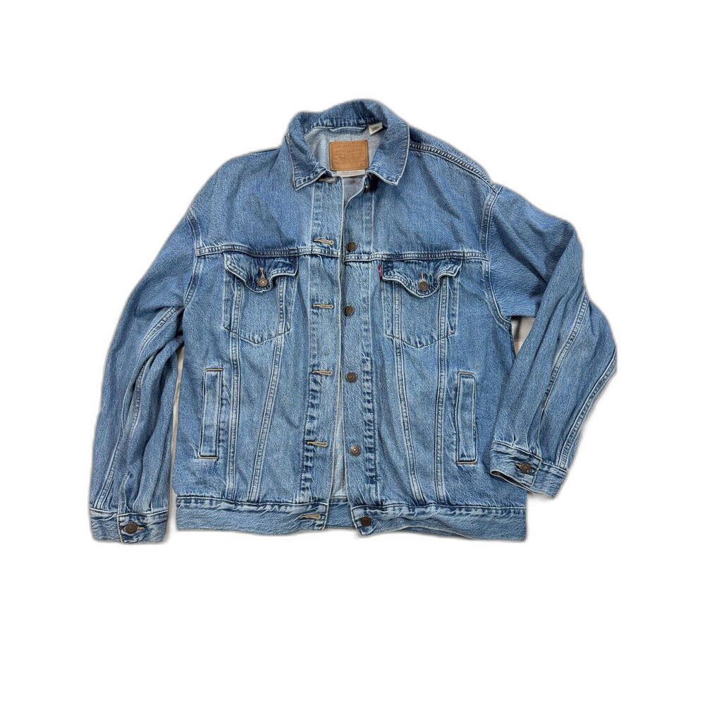 Levi's Premium Trucker Jacket Big E Denim Jean Jacket Light Wash Mens M 72334